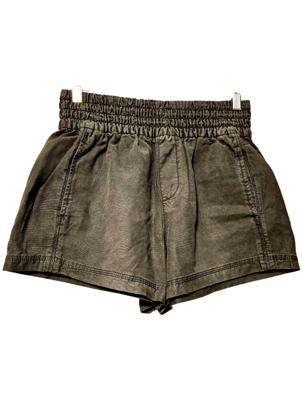 Aerie Women's XS Gray High-Waisted Cotton Lyocell Smocked Waist Shorts With Pock - Picture 2 of 11